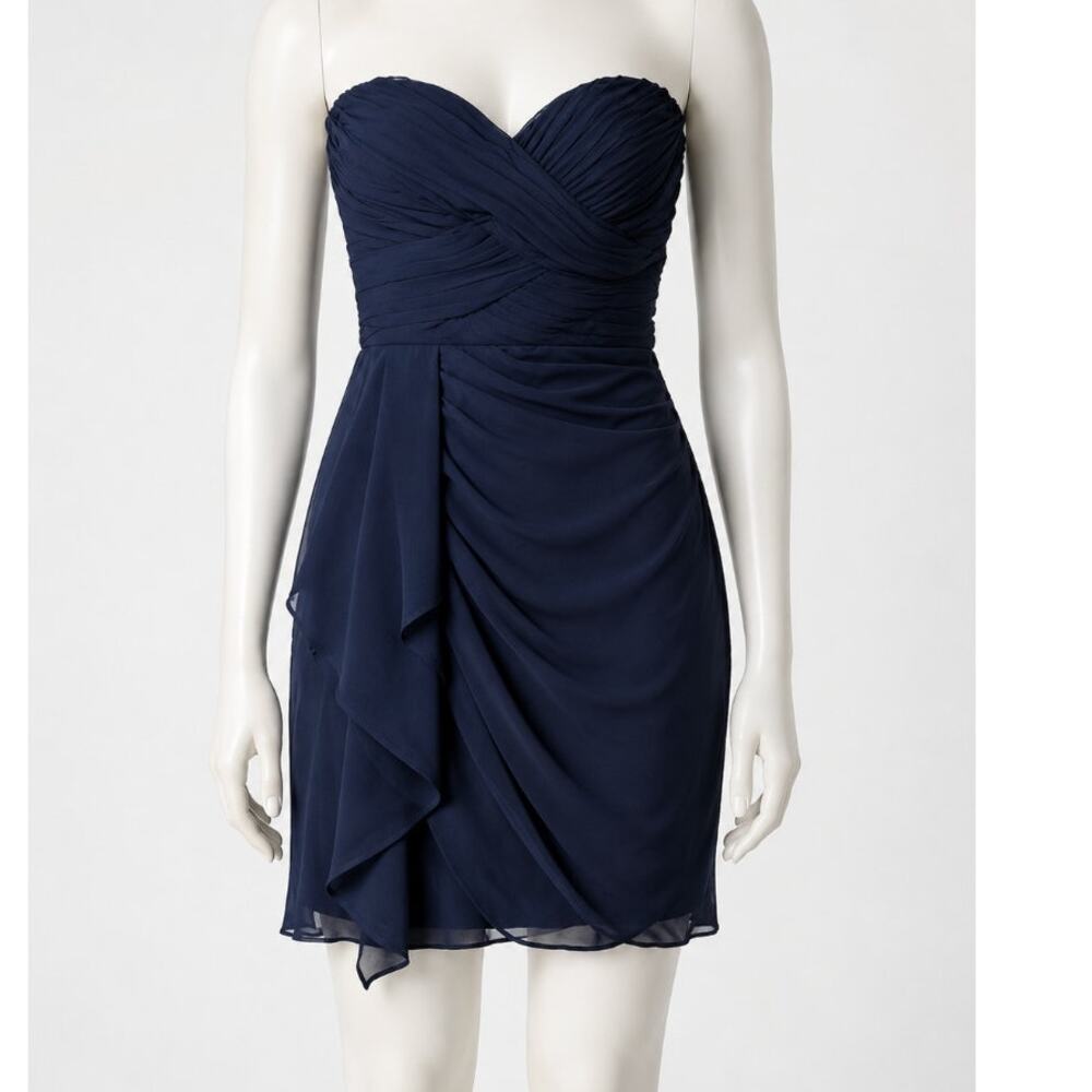 Fora Black Strapless Sweetheart Criss Cross Front Ruffle Ruched Mini Dress S